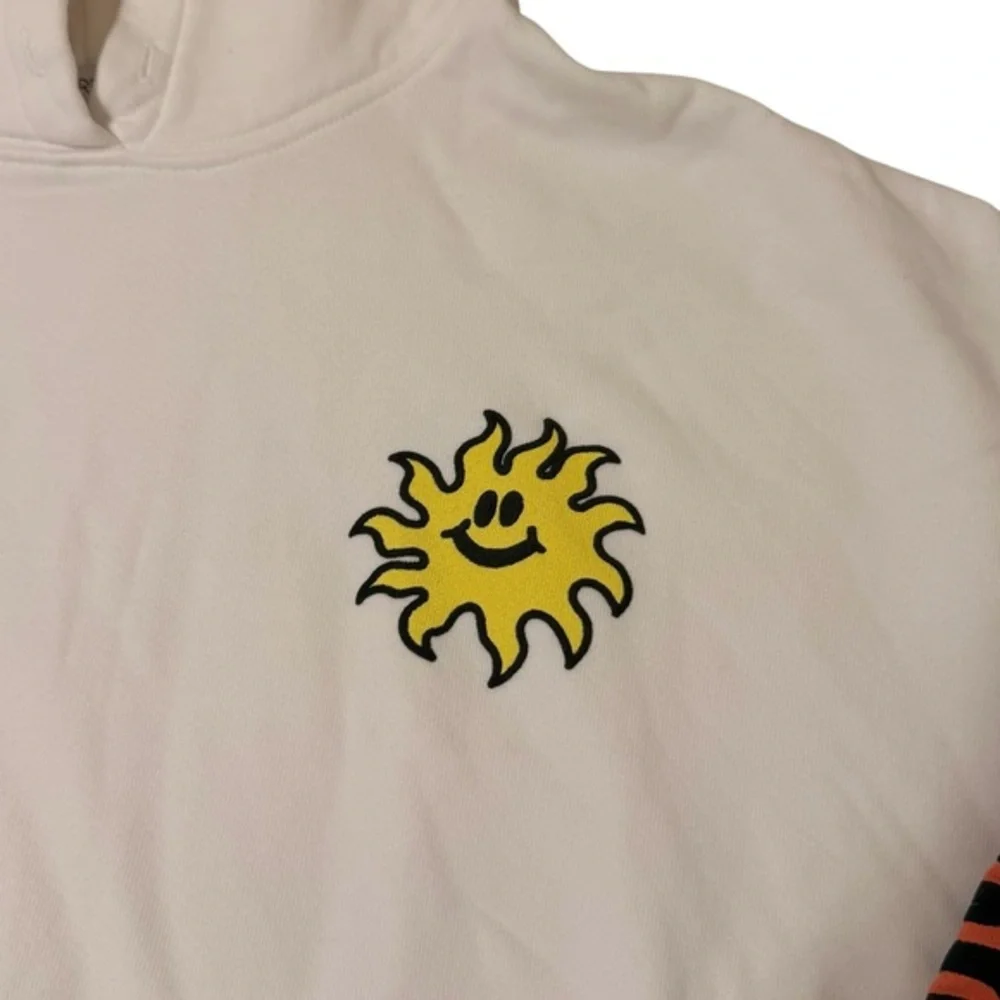 Daydreamer Size XS Oversized‎ Mushroom Doodle Hoodie Sweatshirt White Hippie